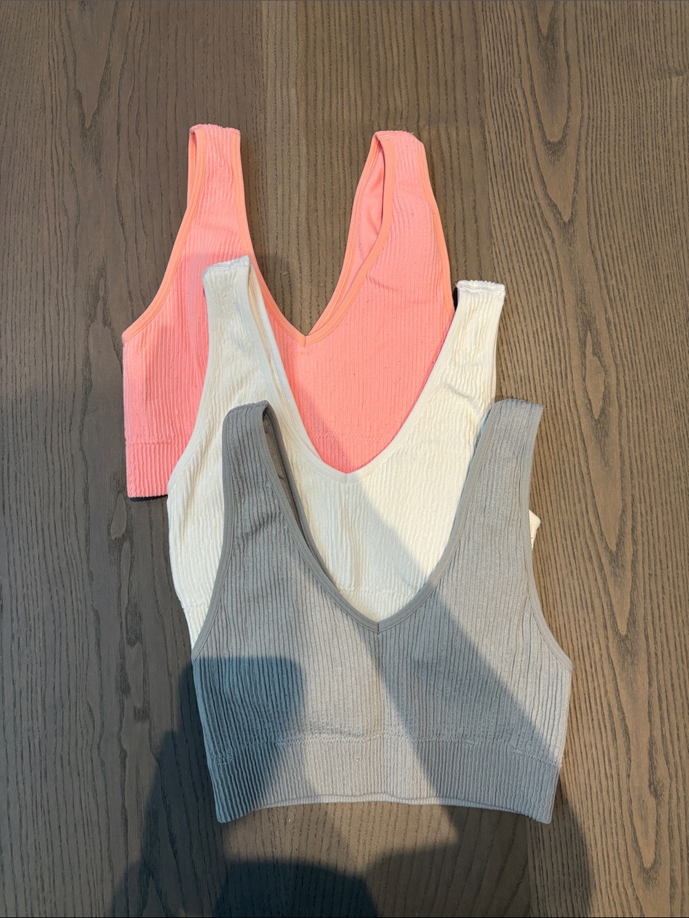 aerie Ribbed V-Neck Bralettes trio — Pink, Cream & Gray